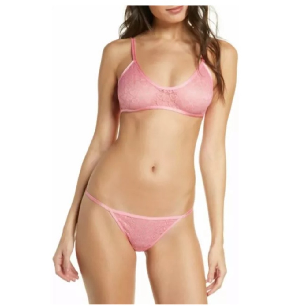 Free People XL Pink Kelly Lace Bralette Thong Set - Picture 2 of 6